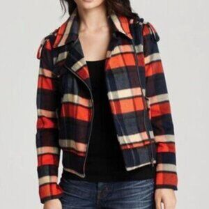HURLEY / Quiet Rebel Moto Plaid Blanket Fleece Biker Full Zip Jacket Sz XS